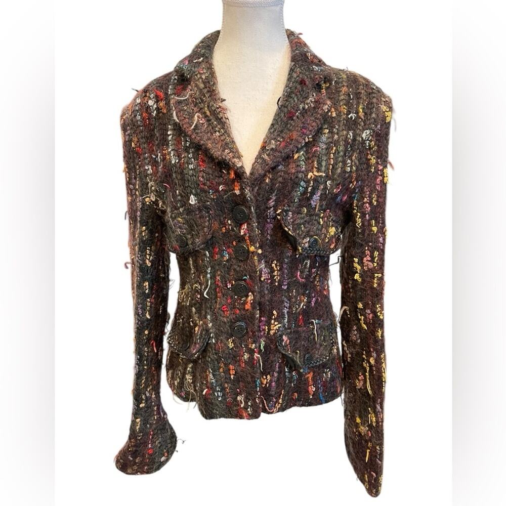 SANDRO PARIS 100% Mohair Wool Tweed Pattern Blazer Size: 2